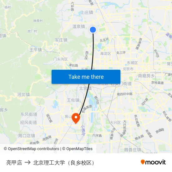 亮甲店 to 北京理工大学（良乡校区） map