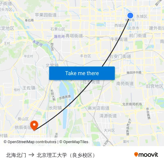 北海北门 to 北京理工大学（良乡校区） map