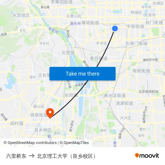 六里桥东 to 北京理工大学（良乡校区） map