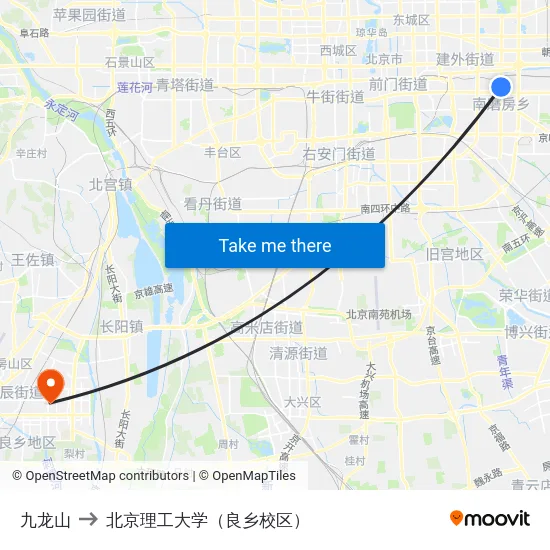 九龙山 to 北京理工大学（良乡校区） map