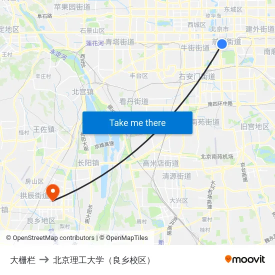 大栅栏 to 北京理工大学（良乡校区） map