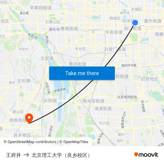 王府井 to 北京理工大学（良乡校区） map