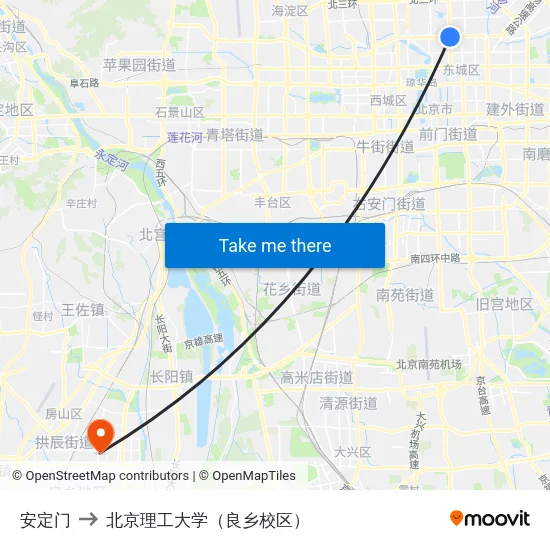 安定门 to 北京理工大学（良乡校区） map