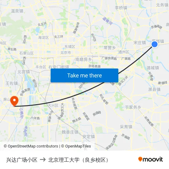 兴达广场小区 to 北京理工大学（良乡校区） map