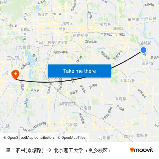 里二泗村(京塘路) to 北京理工大学（良乡校区） map