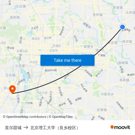 首尔甜城 to 北京理工大学（良乡校区） map