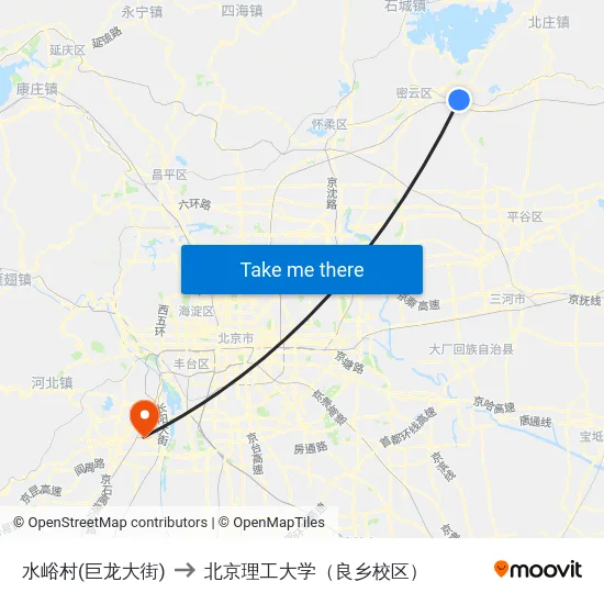 水峪村(巨龙大街) to 北京理工大学（良乡校区） map