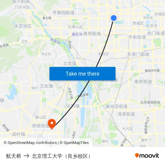 航天桥 to 北京理工大学（良乡校区） map