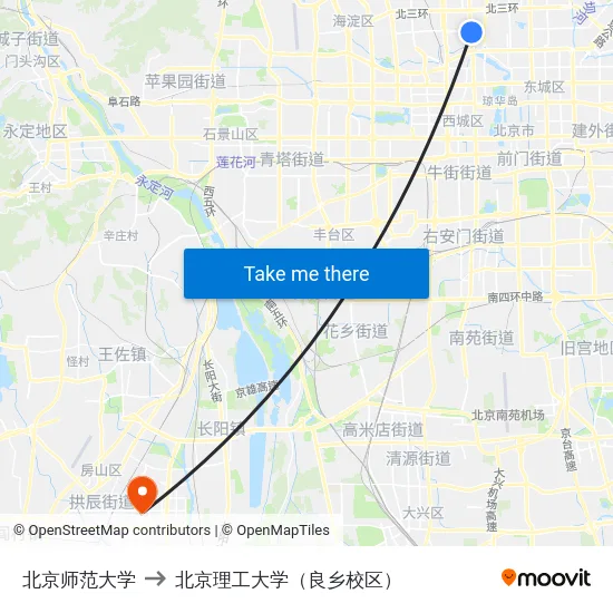 北京师范大学 to 北京理工大学（良乡校区） map