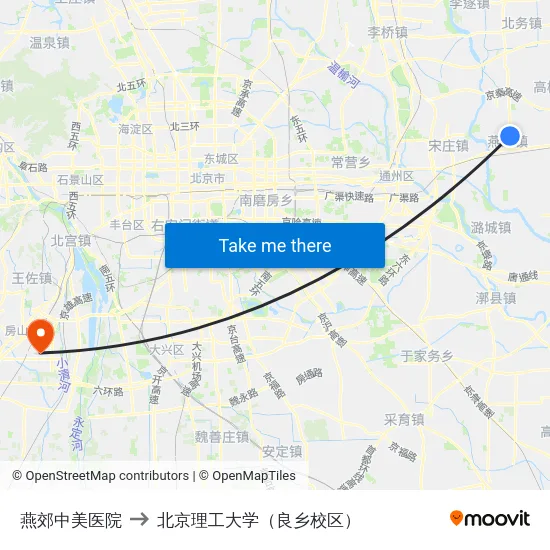燕郊中美医院 to 北京理工大学（良乡校区） map