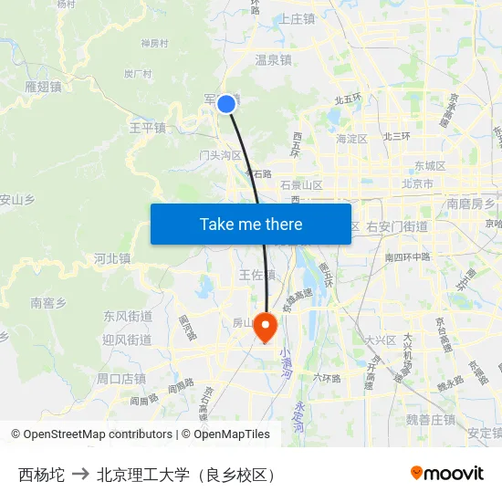 西杨坨 to 北京理工大学（良乡校区） map