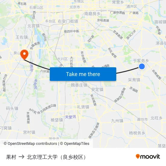 果村 to 北京理工大学（良乡校区） map