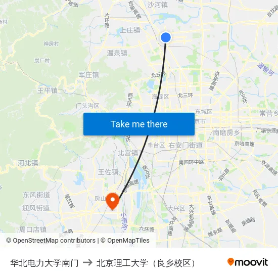 华北电力大学南门 to 北京理工大学（良乡校区） map