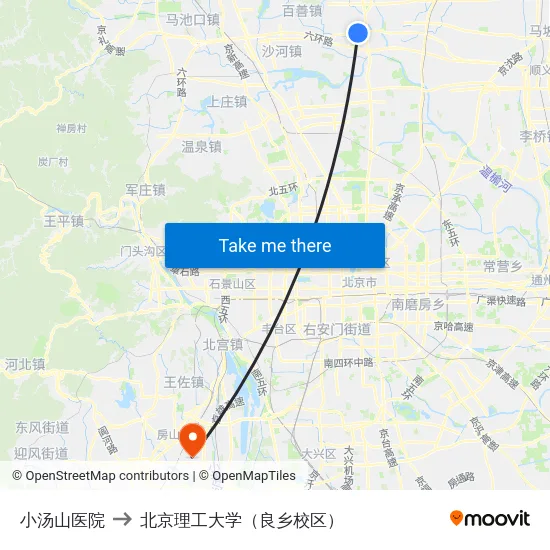 小汤山医院 to 北京理工大学（良乡校区） map