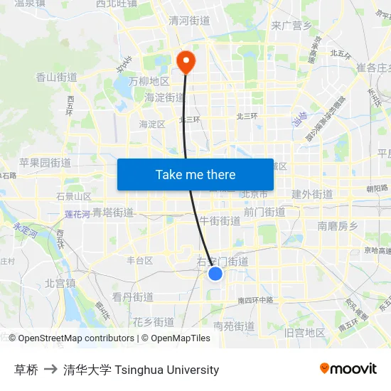 草桥 to 清华大学 Tsinghua University map