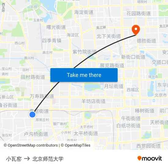 小瓦窑 to 北京师范大学 map