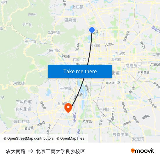 农大南路 to 北京工商大学良乡校区 map