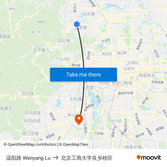 温阳路 Wenyang Lu to 北京工商大学良乡校区 map