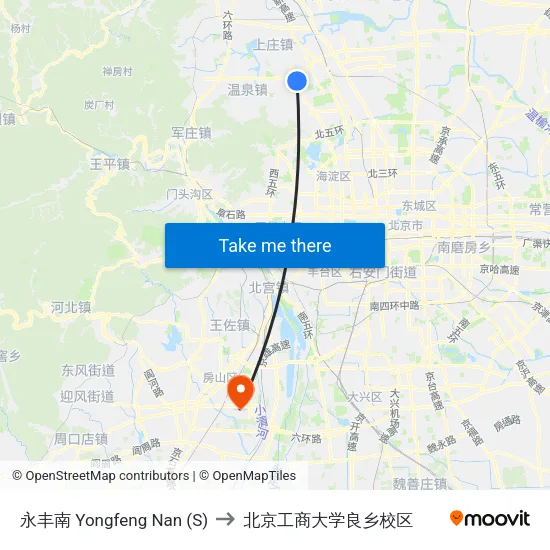 永丰南 Yongfeng Nan (S) to 北京工商大学良乡校区 map