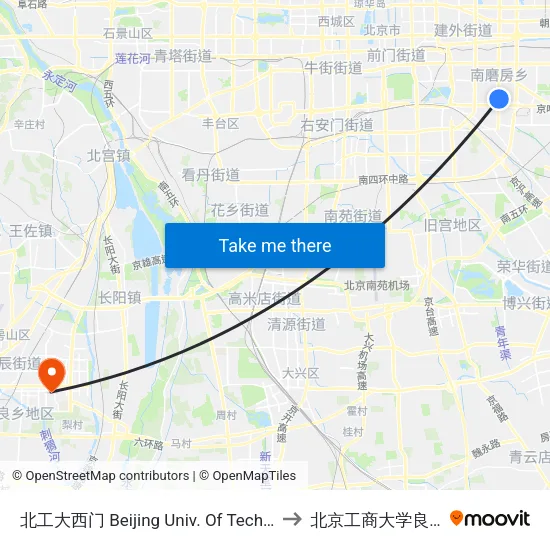 北工大西门 Beijing Univ. Of Tech. West Gate to 北京工商大学良乡校区 map