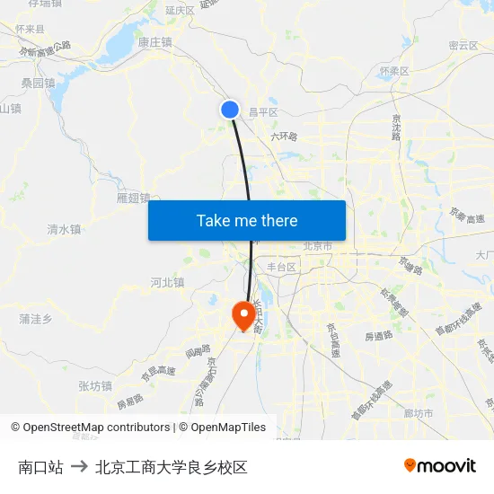 南口站 to 北京工商大学良乡校区 map
