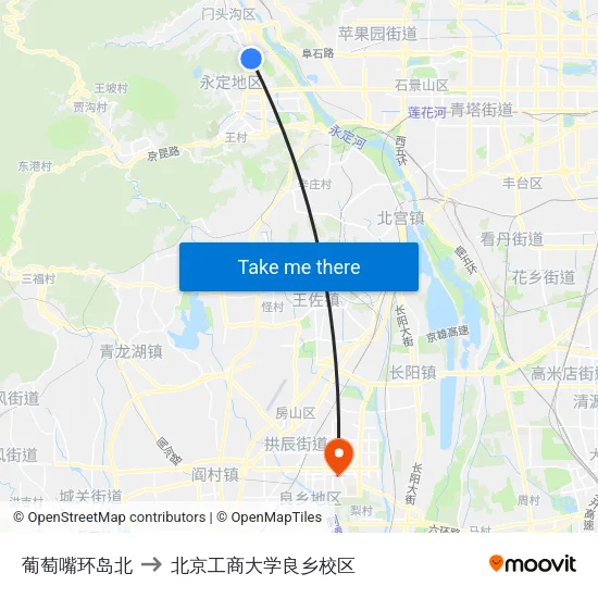 葡萄嘴环岛北 to 北京工商大学良乡校区 map