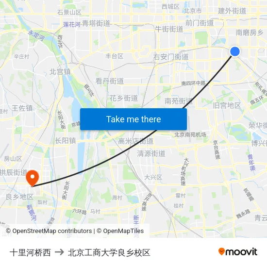 十里河桥西 to 北京工商大学良乡校区 map