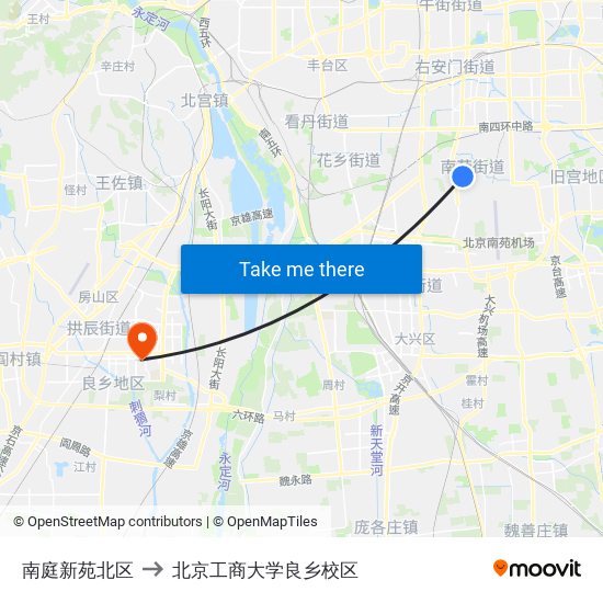 南庭新苑北区 to 北京工商大学良乡校区 map