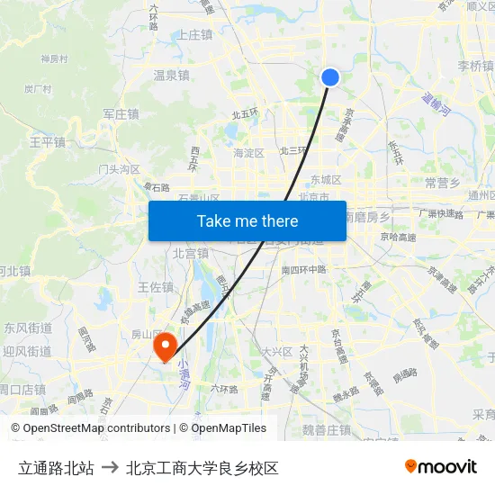 立通路北站 to 北京工商大学良乡校区 map