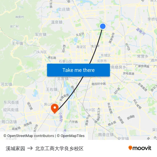 溪城家园 to 北京工商大学良乡校区 map