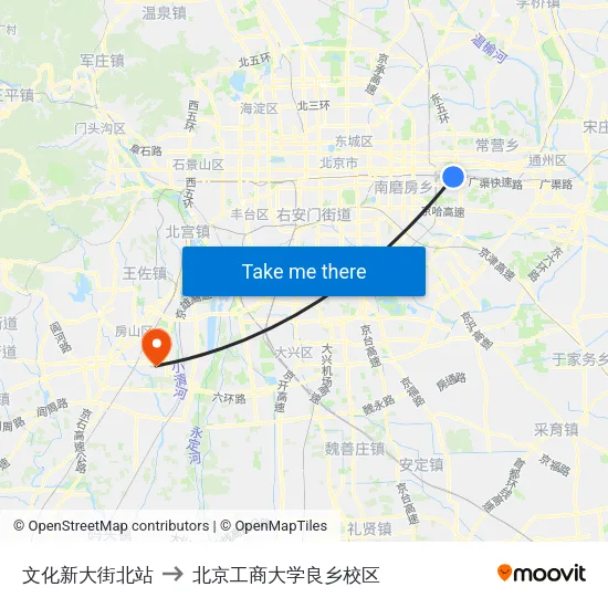 文化新大街北站 to 北京工商大学良乡校区 map