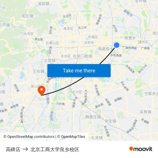 高碑店 to 北京工商大学良乡校区 map