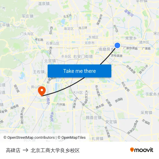高碑店 to 北京工商大学良乡校区 map