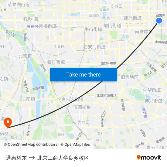 通惠桥东 to 北京工商大学良乡校区 map