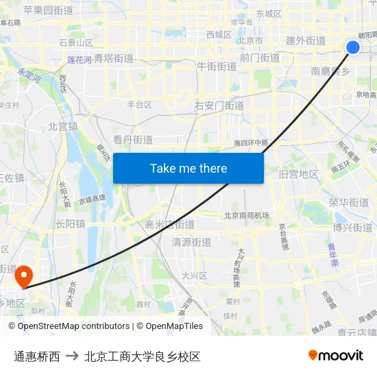 通惠桥西 to 北京工商大学良乡校区 map