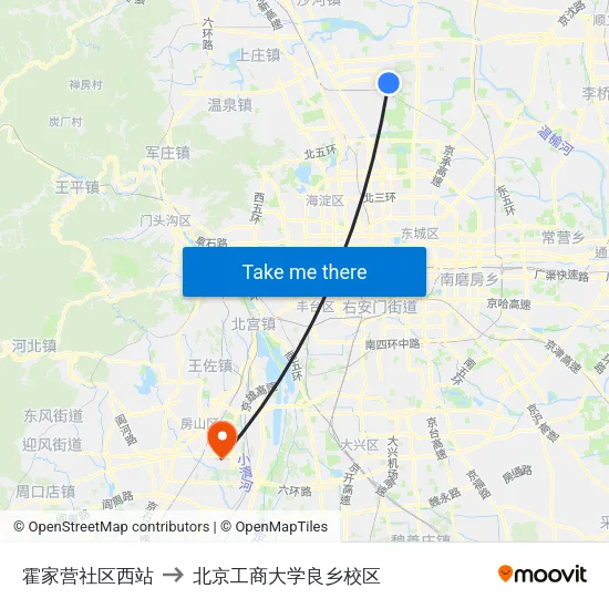霍家营社区西站 to 北京工商大学良乡校区 map