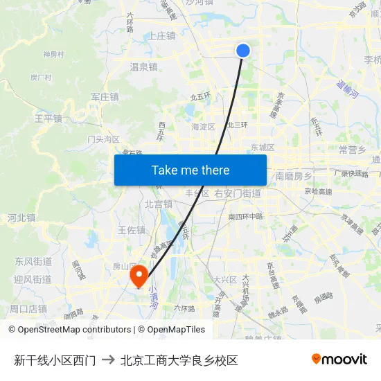 新干线小区西门 to 北京工商大学良乡校区 map