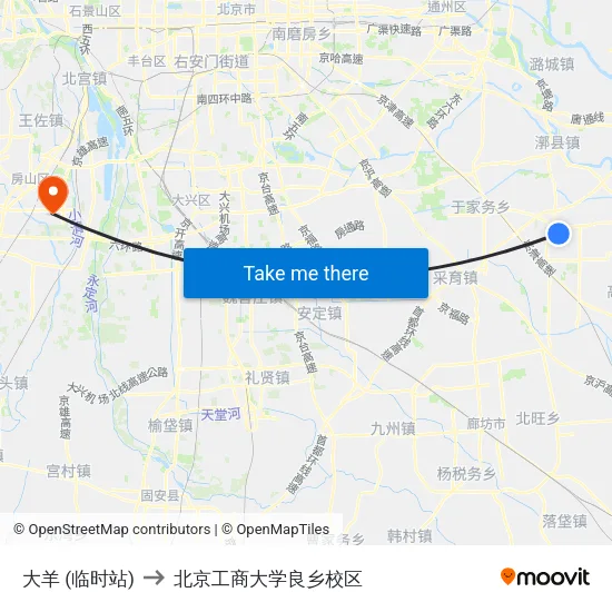 大羊 (临时站) to 北京工商大学良乡校区 map