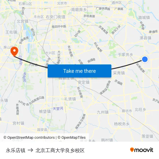 永乐店镇 to 北京工商大学良乡校区 map