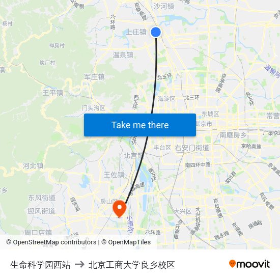 生命科学园西站 to 北京工商大学良乡校区 map