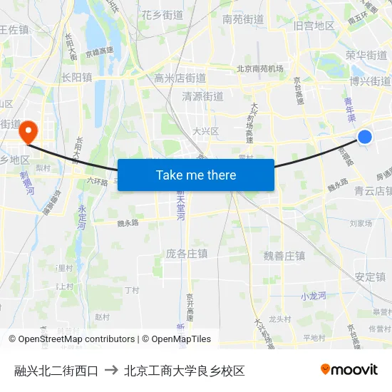 融兴北二街西口 to 北京工商大学良乡校区 map