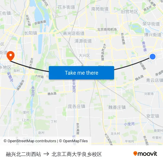 融兴北二街西站 to 北京工商大学良乡校区 map