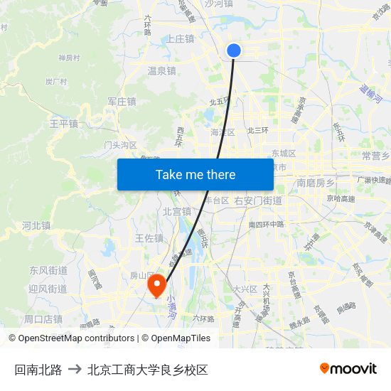 回南北路 to 北京工商大学良乡校区 map
