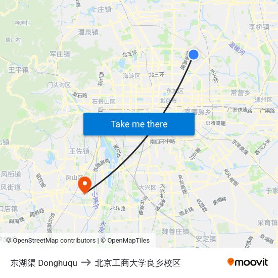 东湖渠  Donghuqu to 北京工商大学良乡校区 map