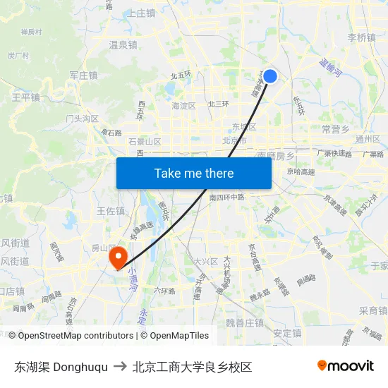 东湖渠  Donghuqu to 北京工商大学良乡校区 map