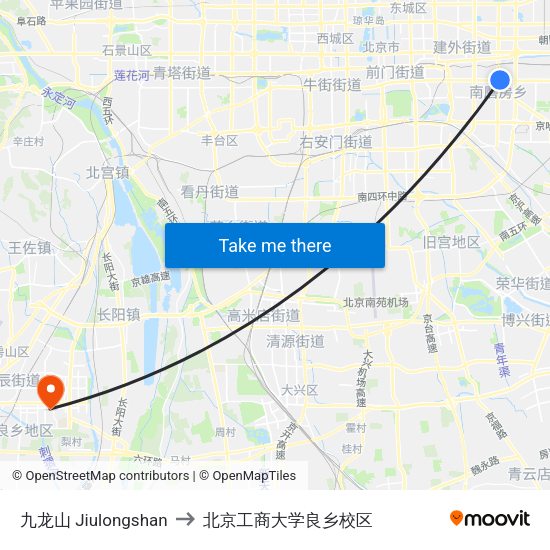 九龙山 Jiulongshan to 北京工商大学良乡校区 map