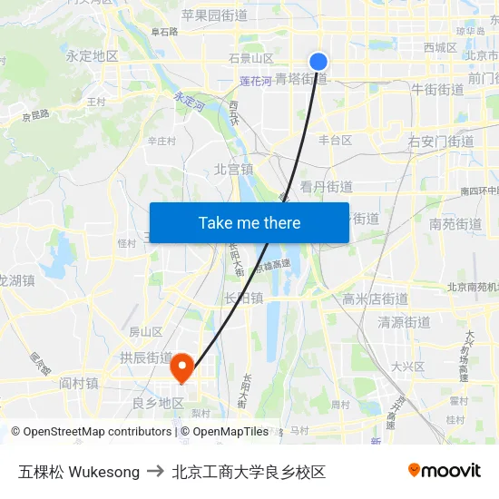 五棵松 Wukesong to 北京工商大学良乡校区 map