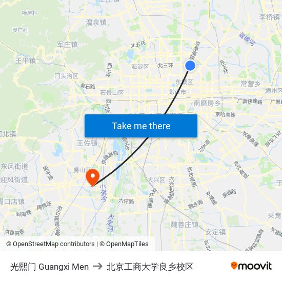 光熙门 Guangxi Men to 北京工商大学良乡校区 map