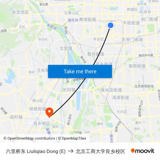 六里桥东 Liuliqiao Dong (E) to 北京工商大学良乡校区 map