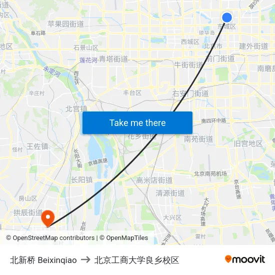 北新桥 Beixinqiao to 北京工商大学良乡校区 map